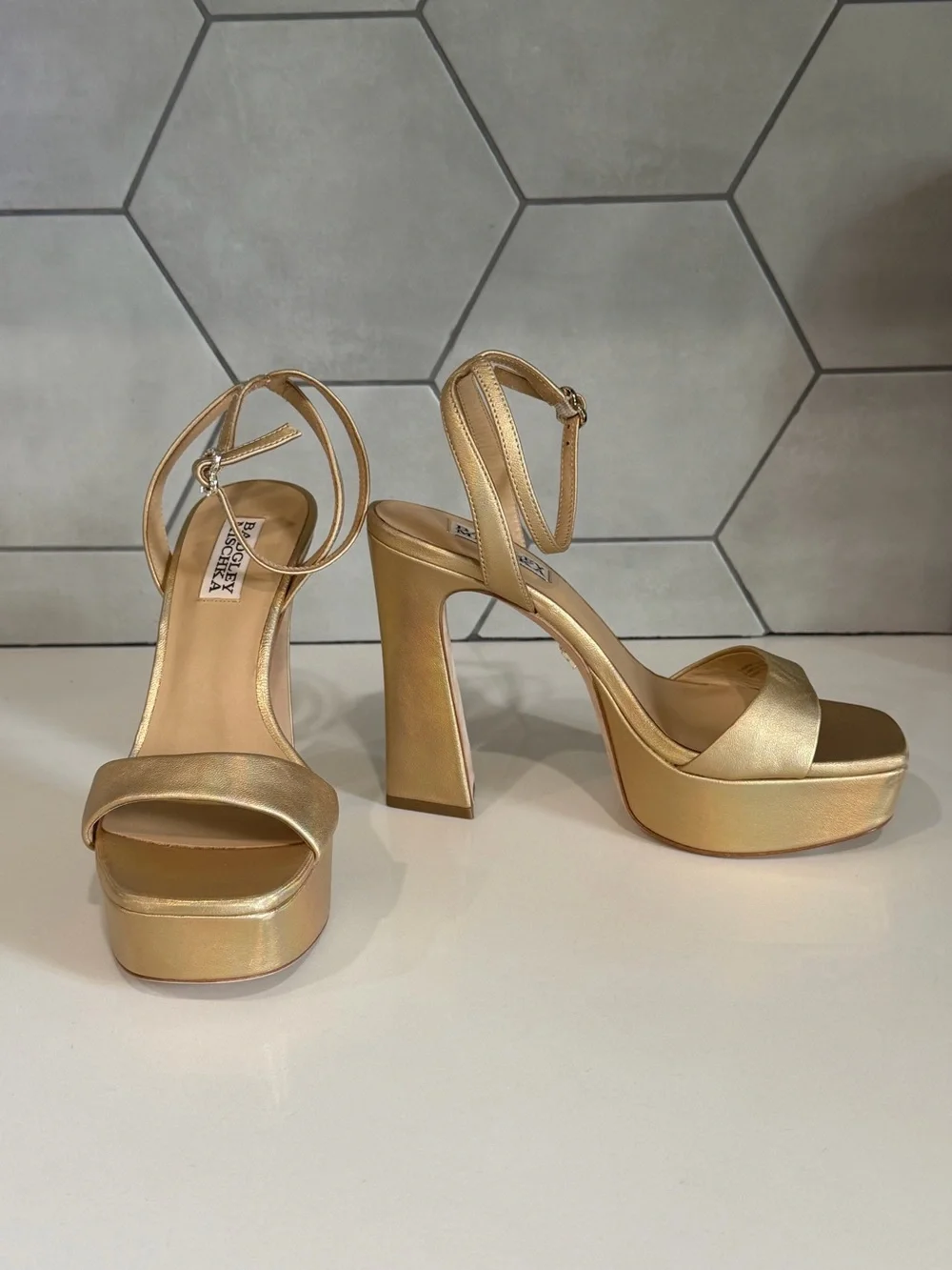 Badgley Mischka Gold Platform Sandal Block Heel